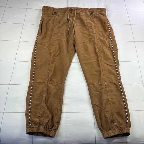 Anthropologie Pants Womens XL Brown Byron Embroidered Seamed Utility Jogger Boho - Picture 2 of 12